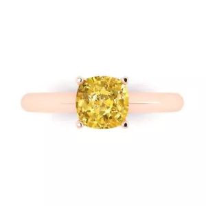 1.50 ct Cushion Cut Yellow Stone Wedding Promise engagement Ring 14k Rose Gold - Picture 1 of 11