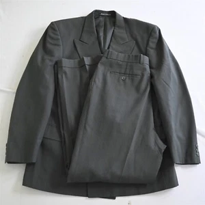 Vtg 90s 43R 44R 34x32 Green Striped 100% Wool Double Breasted Mens Suit - Picture 1 of 12
