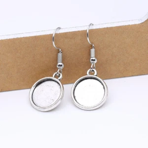 Silver Cabochon Earring Base Round Cameo Settings French Lead Nickel Free 12mm - Picture 1 of 4