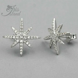 Cubic Zirconia Sterling Silver Stud Earrings With 05172 Star Light Women Girls - Picture 1 of 4