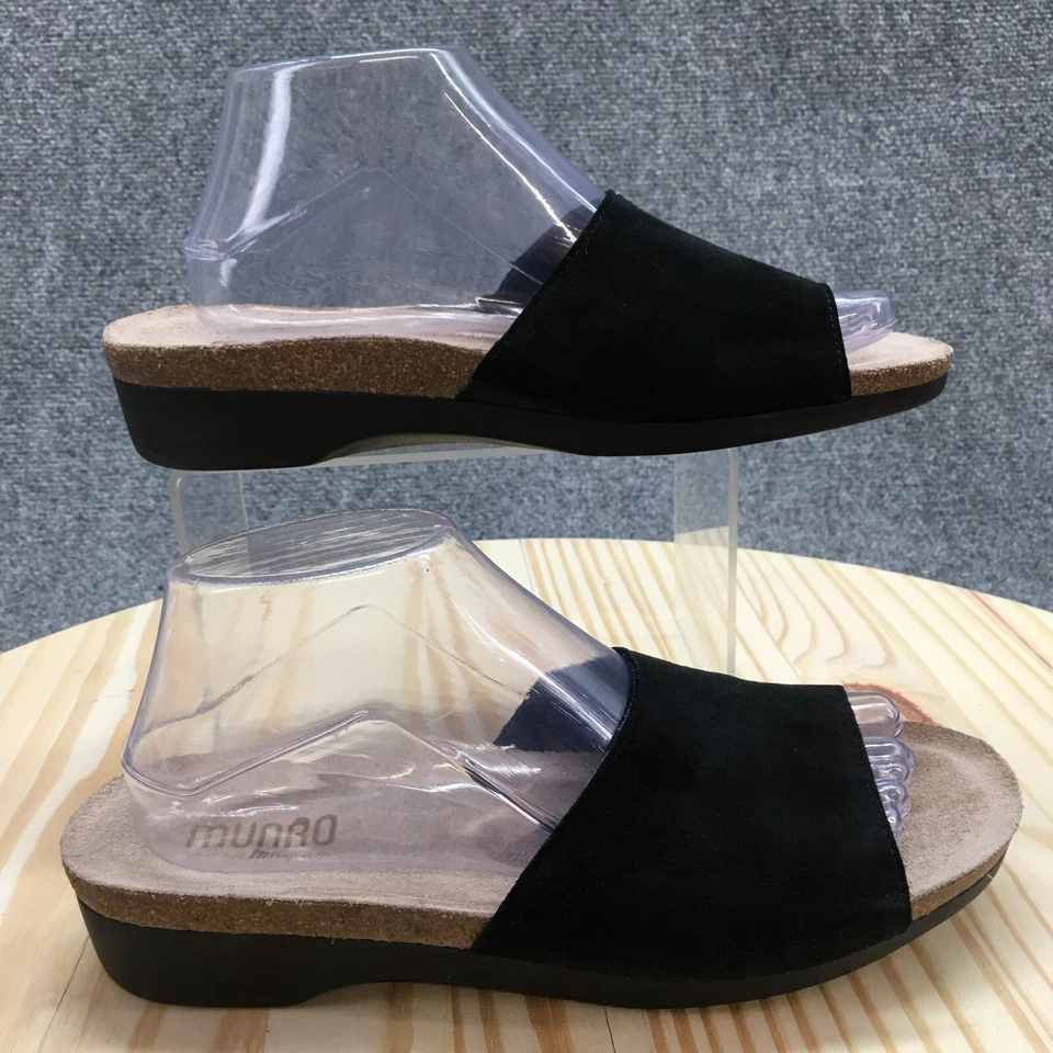 Munro Sandals Womens 10 M Laya Casual Slip On Wedge Slide Black Suede Leather - Image 1 of 4