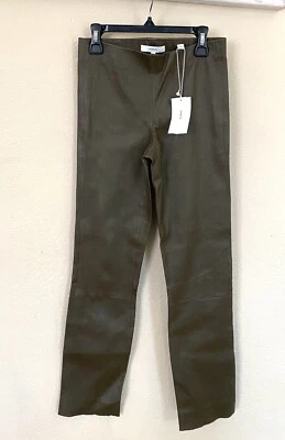 PANTALONES VINCE XS PUNTADA DELANTERA CUERO CORDERO ELÁSTICO OLIVA PULL ON NUEVOS CON ETIQUETAS $995 Foto 1 de 4