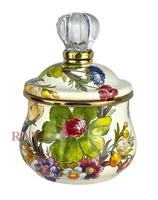 MacKenzie-Childs Blanco Flor Mercado Esmalte Tapa Azúcar Cuenco Nuevo Sin Caja Foto 1 de 4