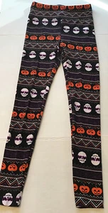New Juniors S, M, L, XL, XXL, XXXL Halloween Skull Pumpkins Sueded Leggings - Picture 1 of 4