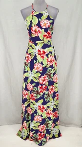 Lulus Dress Womens Small Maxi Navy Blue Pink Floral Halter Lined Zip Strappy New - Picture 1 of 13