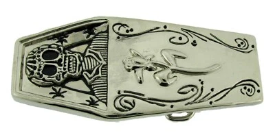 Silver Coffin Casket Skull Belt Buckle Rock Rebel HalloweenTribal Gothic Tattoo - Image 1 of 2