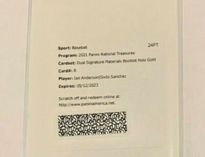 Ian Anderson Sixto Sanchez 2021 National Treasures Auto Booklet Holo Gold RC/25 - Imagen 1 de 1