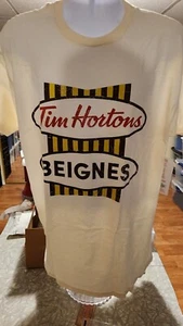 TIM HORTON'S Vintage Logo Beignes French Unisex T- Shirt XL New - Picture 1 of 3