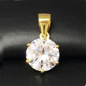 2 Ct Round Solitaire Real Moissanite Pendant Charm 14k Yellow Gold Plated Silver - Picture 1 of 12