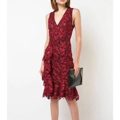 Alice + Olivia Katie Ruffled Wine Red Lace Sleeveless Sheath Dress Size 6 - Image 1 of 4