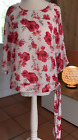 Bluse Tunika von Janina Damen Gre M/38 Shirt wei mit roten Blumen Top Zustand