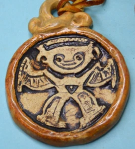 Clay Painted man with wings southwestern/petroglyph style Pendant - Picture 1 of 3