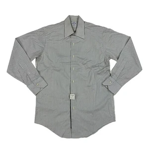 Camisa de vestir Brooks Brothers - Rayas blancas con azul/marrón - Talla: 14,5 32 - Imagen 1 de 3