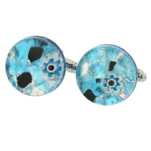 GlassOfVenice Murano Glass Venetian Classic Round Cufflinks - Aqua Purple - Picture 1 of 4