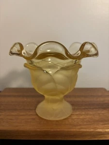 Wikinger Kohlblatt satiniert gelb geraffter Rand Glas Kompott - Bild 1 von 5