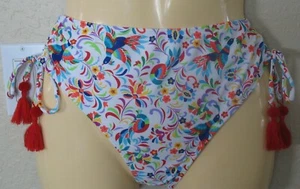 GB - NEW - M - PINATA PARADISE HI-WAIST BATHING SUIT BOTTOM WITH FRINGE TIES - Picture 1 of 5