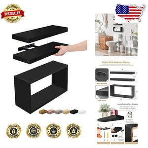 Black Floating Wall Shelves Set of 3 - Ideal for Bathroom & Kitchen Organization - Picture 1 of 8