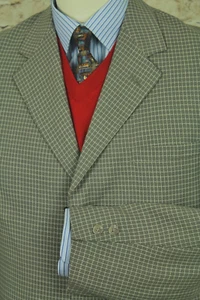 VERSACE V2 DESIGNER MEN'S KHAKI CHECKED SPORT COAT BLAZER SIZE 40 MADE IN USA - Picture 1 of 9