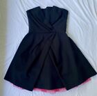 Betsey Johnson-black Pleated  Strapless Dress With Pink Tulle/petticoat 4 Euc