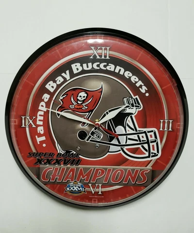 NFL Tampa Bay Buccaneers Round Wall Clock Super Bowl 37 Champions Helmet Cover