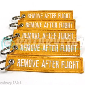 QTY=5 YELLOW/white REMOVE AFTER FLIGHT KEYCHAINS TAGS - Picture 1 of 3