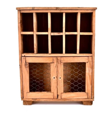 Gabinete de almacenamiento de madera de granja, mesa, 10 ranuras pequeñas, puertas de alambre de pollo 15,2 x 12 x 3" Foto 1 de 2
