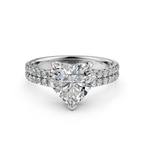Anillo de compromiso corazón diamante 2 filas vástago piedra lateral GIA D-IF oro blanco 1,41 quilates - Imagen 1 de 4