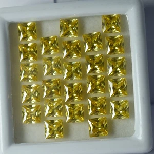Natural CERTIFIED 30 Pcs Yellow Sapphire Square Cut Loose Gemstone 5x5 mm Lot - Picture 1 of 9