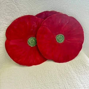 MAXCERA Flower Poppy Plates Set of 3 Red Green Decorative Display 10" - Picture 1 of 5