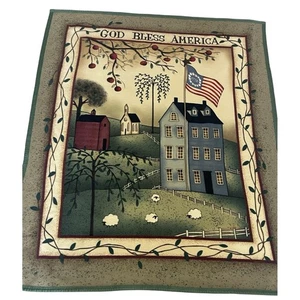 Manta de arte popular God Bless America de colección lana granja americana escuela - Imagen 1 de 15
