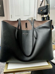 Kate Spade Black Leather Tote Bag With Insert And Scarf - Picture 1 of 11