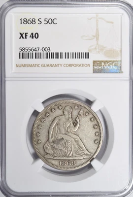 1868-S SEATED LIBERTY HALF DOLLAR ~ NICE ORIGINAL NGC XF40! - Image 1 of 4