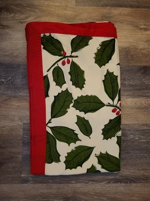 Crate & Barrel Holy Green Tablecloth Red Border  60" X 108" - Image 1 of 3