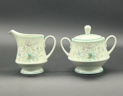 Vintage Noritake Paradise Green 8223 W80 Creamer And Sugar Bowl With Lid Japan - Image 1 of 4