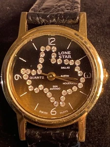 Texas Watch Diamond like Chips Genuine Leather Band New Battery Swiss Parts - Picture 1 of 9