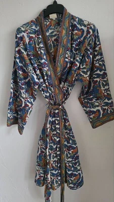 Albornoz envolvente de algodón vintage para mujer ANOKHI con patrón de loro talla M/L Foto 1 de 4