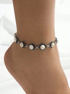 Antique Silver White Turquoise Anklet - Picture 1 of 4