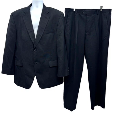 Traje Pantalón Vintage Haggar Hombres Talla 46R Negro Rayas 100% Lana Dos Botones Foto 1 de 4