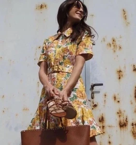 Zimmermann Dress Size 1 AU 10 /US 6 Poppy Belted Mini Yellow Floral 100% Linen - Picture 1 of 23