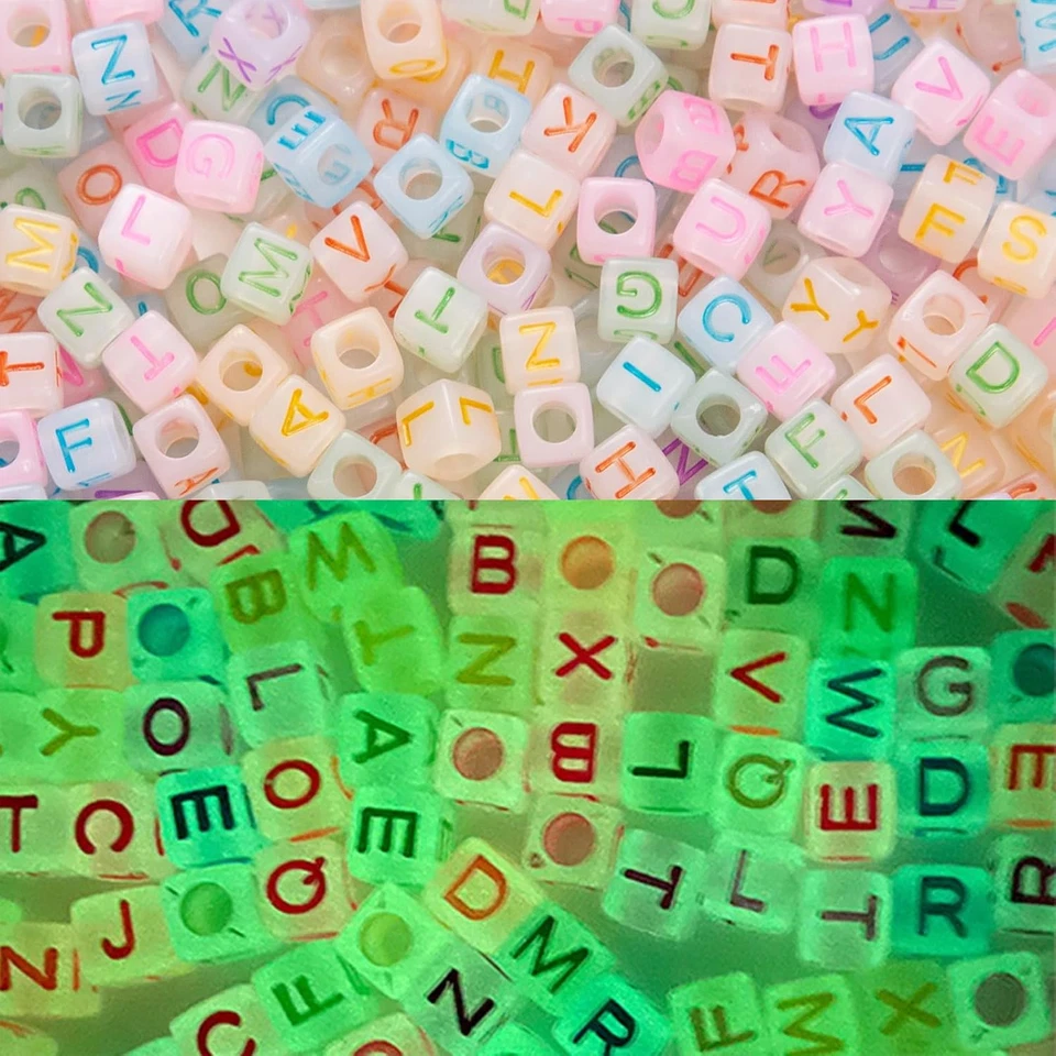 900pcs Glow Letter Beads 6x6mm Glow in The Dark UV Luminous Alphabet Beads for D - Image 1 of 4