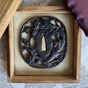 Dragon Tsuba Openwork Wavy Iron Sword Fitting Used Japan - Picture 1 of 6