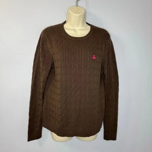 Brooks Brothers 346 Brown Cable Knit Crew Neck Sweater Cotton Preppy Sz XL - Picture 1 of 11