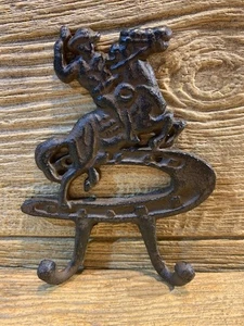 Two (2) Cast Iron Cowboy on Horse 6 1/2" tall by 5" wide Double Wall Hook 15006 - Picture 1 of 24