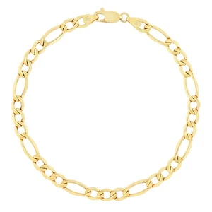 Real 14K Yellow Gold 4.5mm Figaro Link Italian Chain Bracelet Womens 7" - Picture 1 of 12
