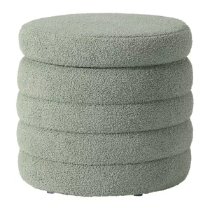 Bayville Modern 16" Tall Sherpa Fabric Tufted round Storage Ottoman in Ice Green - Picture 1 of 11