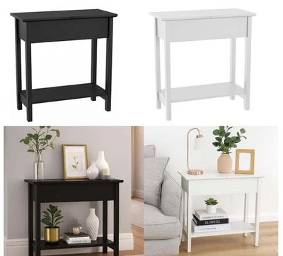 2x Wooden Modern Sofa Side End Table Flip Top Nightstand Narrow Storage Shelf - Image 1 of 2