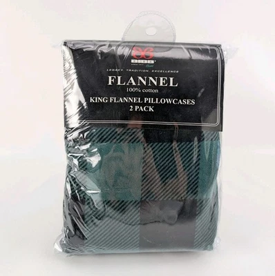 "Juego de 2 fundas de almohada de franela BIBB verde a cuadros tamaño king 20x40"" nuevas" Foto 1 de 4