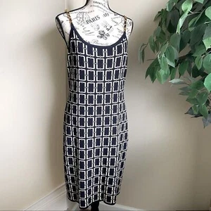 Adrienne Vittadini Vintage Chain Strap Midi Knit Dress Black Sz L - Picture 1 of 12