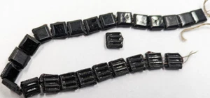 Antique 1800s Black Glass Mourning Beads About 1/4" Flat Beveled Square 2 Hole - Picture 1 of 4