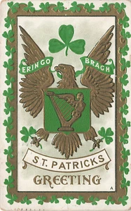 VINTAGE ST PATRICKS DAY POSTKARTE ADLER HARFE ERIN GO BRAGH IRLAND 1910 021324 T - Bild 1 von 2